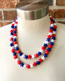 Red White Blue Star Acrylic Beaded Statement Necklace