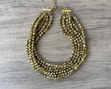 Gold Crystal Faceted Beaded Multi Strand Statement Necklace - Rebecca