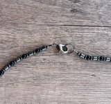 Black Gray Mens Beaded Jade Hematite Thin Necklace - Collins