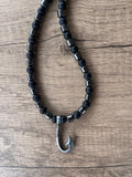 Mens Fishing Hook Beaded Necklace Pendant Stone Necklace - Angler