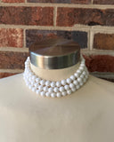 White Pearl Acrylic Choker Beaded Multi Strand Statement Necklace - Alana