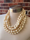 Cream White Lucite Acrylic Beaded Chunky Multi Strand Statement Necklace - Julianna