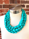 Turquoise Green Lucite Acrylic Chunky Multi Strand Statement Necklace - Lauren