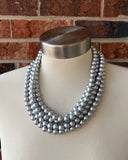 Silver Matte Beaded Acrylic Chunky Multi Strand Statement Necklace - Alana