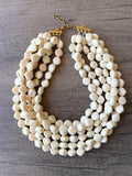 Cream Acrylic Beaded Multi Strand Statement Necklace - Julianna