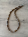 Beige Matte Jasper Brown Wood Beaded Mens Necklace - Maverick