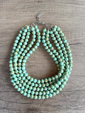 Green Turquoise Beaded Chunky Multi Strand Statement Necklace - Alana