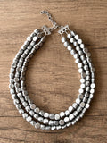 Silver Wood Beaded Chunky Multi Strand Statement Necklace - Lisa