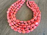 Coral Pink Acrylic Beaded Multi Strand Chunky Statement Necklace - Lauren