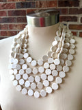 White Ivory Beaded Wood Multi Strand Chunky Statement Necklace - Charlotte