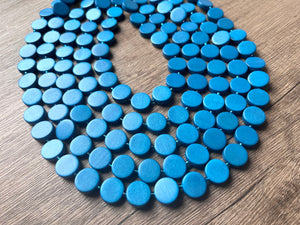 Turquoise Blue Wood Beaded Multi Strand Chunky Statement Necklace - Charlotte