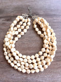 Cream White Lucite Acrylic Beaded Chunky Multi Strand Statement Necklace - Julianna