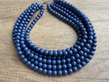 Blue Acrylic Beaded Chunky Multi Strand Statement Necklace - Alana