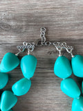 Green Seafoam Matte Resin Bead Multi Strand Statement Necklace - Nikki