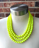 Neon Yellow Acrylic Beaded Multi Strand Statement Necklace - Alana