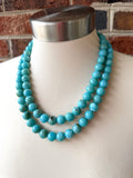 Turquoise Blue Acrylic Big Bead Chunky Multi Strand Statement Necklace - Alana