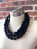 Black Acrylic Chunky Lucite Multi Strand Statement Necklace - Penelope