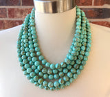 Green Turquoise Beaded Chunky Multi Strand Statement Necklace - Alana