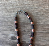 Copper Hematite Gray Brown Wood Metal Long Beaded Mens Necklace - Alphonso