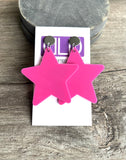 Star Acrylic Lucite Big Large Colorful Dangle Womens Statement Earrings