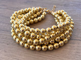 Shiny Gold Choker Big Beaded Acrylic Chunky Multi Strand Statement Necklace - Alana