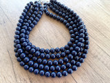 Navy Blue Big Acrylic Beaded Chunky Multi Strand Necklace - Alana