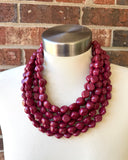 Dark Red Acrylic Beaded Multi Strand Statement Necklace - Julianna