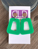 Emerald Green Acrylic Matte Lucite Big Large Statement Earrings - Heidi