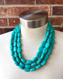 Turquoise Green Acrylic Chunky Multi Strand Statement Necklace - Lauren