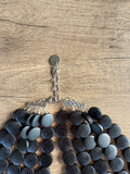 Black Silver Wood Beaded Statement Chunky Multi Strand Necklace - Regan