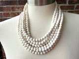 White Stone Magnesite Beaded Chunky Multi Strand Statement Necklace - Michelle