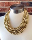 Gold Shiny Acrylic Beaded Multi Strand Statement Necklace - Alana