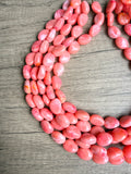 Coral Pink Orange Acrylic Beaded Multi Strand Statement Necklace - Lauren