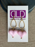Pink Red Acrylic Heart Gold Dangle Statement Earrings