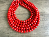 Red Orange Acrylic Big Beaded Chunky Multi Strand Necklace - Alana