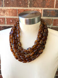 Tortoise Shell Acrylic Beaded Multi Strand Necklace - Lauren