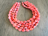Coral Pink Acrylic Beaded Multi Strand Chunky Statement Necklace - Lauren