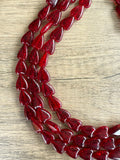 Red Heart Valentines Glass Bead Multi Strand Chunky Statement Necklace