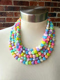 Pastel Heart Acrylic Bead Multi Strand Valentines Statement Necklace