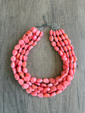 Coral Pink Acrylic Beaded Multi Strand Chunky Statement Necklace - Lauren