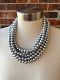 Silver Matte Beaded Acrylic Chunky Multi Strand Statement Necklace - Alana