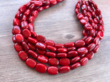 Red Beaded Lucite Big Chunky Multi Strand Statement Necklace - Lauren