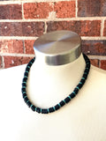 Black Wood Blue Turquoise Beaded Mens Surfer Long Necklace - Dennis