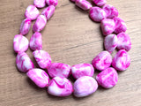 Pink White Lucite Beaded Multi Strand Chunky Statement Necklace - Pebbles