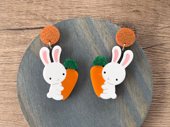 Easter Bunny Carrot Acrylic Big Dangle Statement Earrings