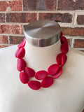 Long Red Resin Beaded Womens Statement Necklace - Morgan