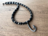 Mens Fishing Hook Beaded Necklace Pendant Stone Necklace - Angler