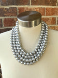 Silver Matte Acrylic Big Beaded Chunky Statement Necklace - Alana