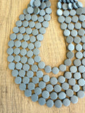 Gray Blue Wood Bead Multi Strand Chunky Womens Statement Necklace - Charlotte