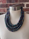 Gray Rainbow Acrylic Lucite Bead Chunky Multi Strand Statement Necklace - Alana